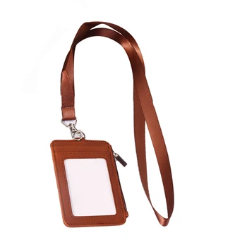 

Creative ID Card Holder Name Tag Protector Cover Practical ID Badge Holder Card Hanging Storage Pocket (Brown)