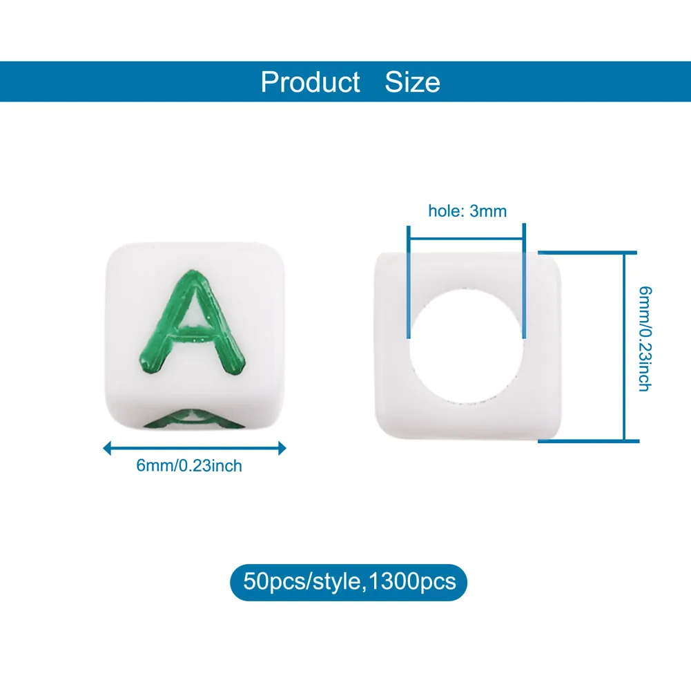 1300Pcs Mixed Colors Alphabet/ Letter Acrylic Cube Beads Square Loose Bead Charm For Bracelet Necklace DIY Jewelry Making 6MM