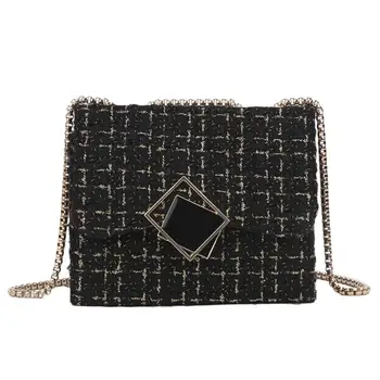 

Small Flap Shoulder Bags Women Messenger Gold Chain Cross Hand Bag Vintage Clutch Winter Satchel Woolen Crossbody Bag