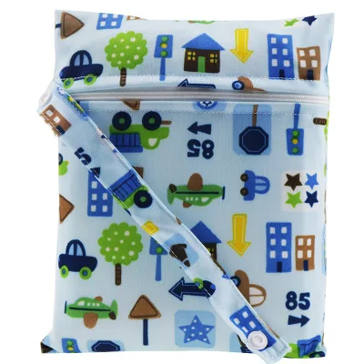 Baby Stroller Waterproof Diaper Hanging Bag Kid Portable Single Zipper Waterproof Reusable Storage Cartoon Printing Wet Dry Bags - Цвет: K