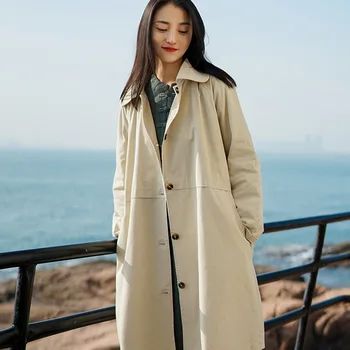 

Loose Trench Coat Women's New Women's Doll Collar Mid-Length Ins Spring and Autumn Coat Korean-Style windbreaker women longcoat