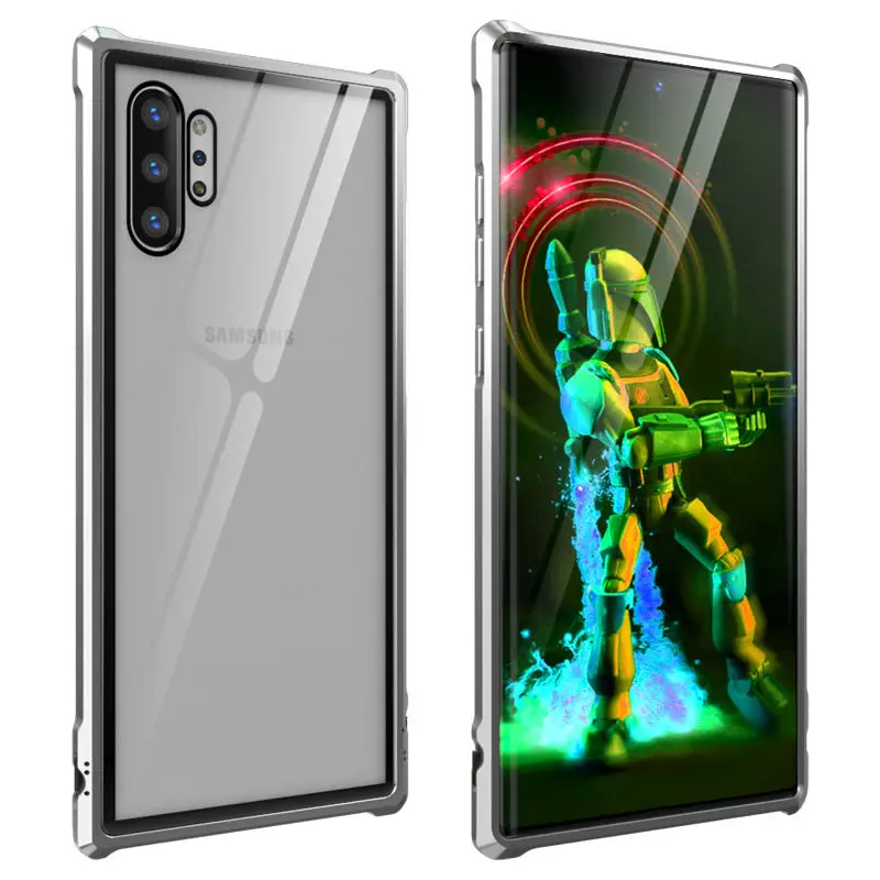 Металлический стеклянный чехол для samsung Galaxy Note 10 Pro 10++ алюминиевая рамка корпус бампер задняя прозрачное стеклянное покрытие для samsung Note10 чехол - Цвет: Silver