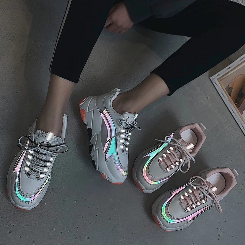 

Spring bling Fashion Reflective Designer Women Vulcanized Shoes Color matching Breathable Lace Up Casual Sneakers Shoes U21-24