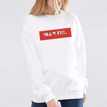 

LUSLOS Fashion Women Tops Casual White Sweatshirt Marvel Printed Female Top Streetwear Homme Pullovers