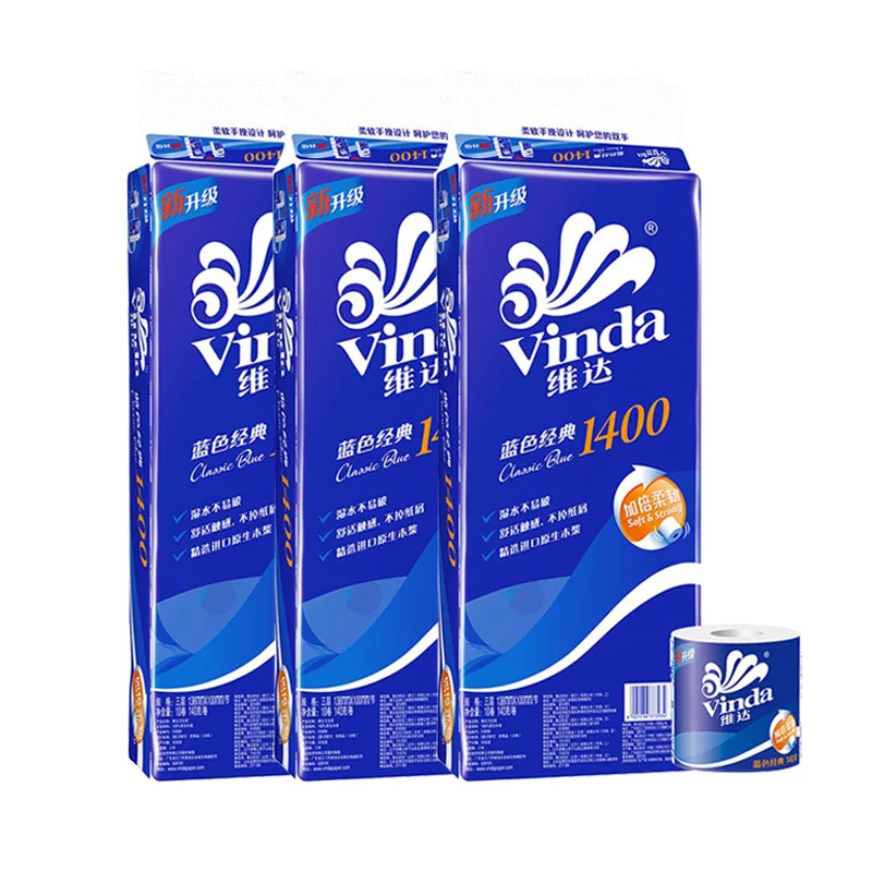 

Vinda Roll Paper 4-Layer 140G Blue Classic Core Reel Paper Towel Household Health Toilet Paper 3 Tickle