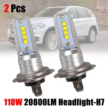 

2PCS H7 LED Headlight Conversion Set Cob Bulb 110W /10000LM White Low light bulbs 6000K Super Bright