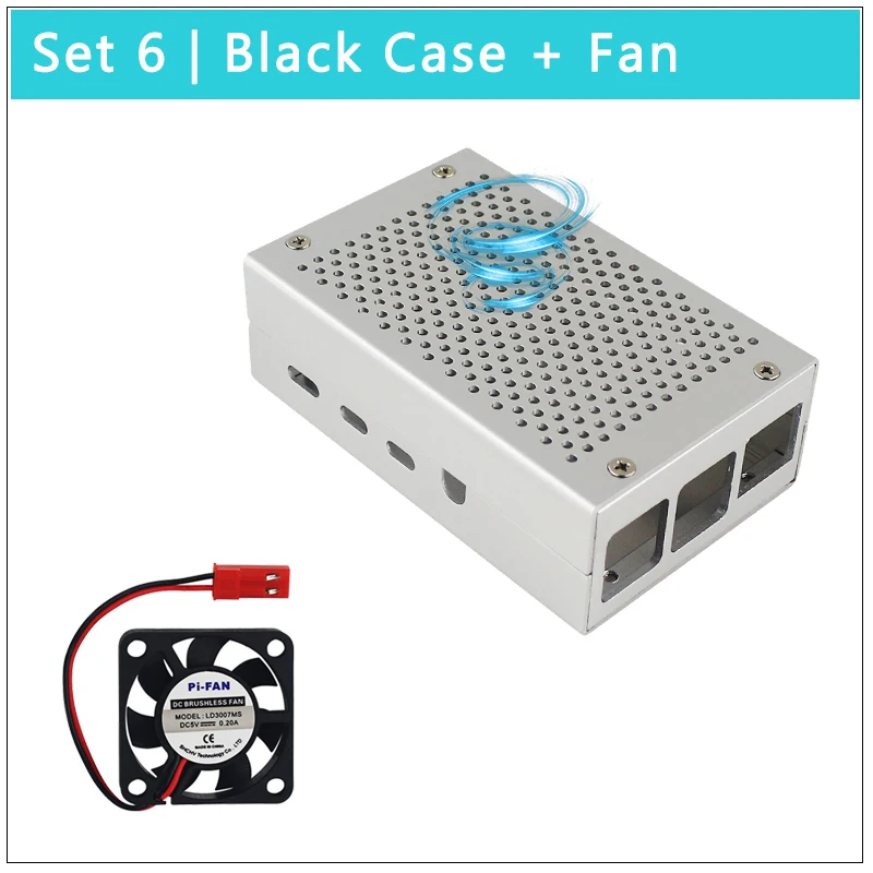 Raspberry Pi 4 Model B Aluminum Case Silver Black Box Metal Shell Optional Cooling Fan Heat Sinks for Raspberry Pi 4 - Цвет: Set 6