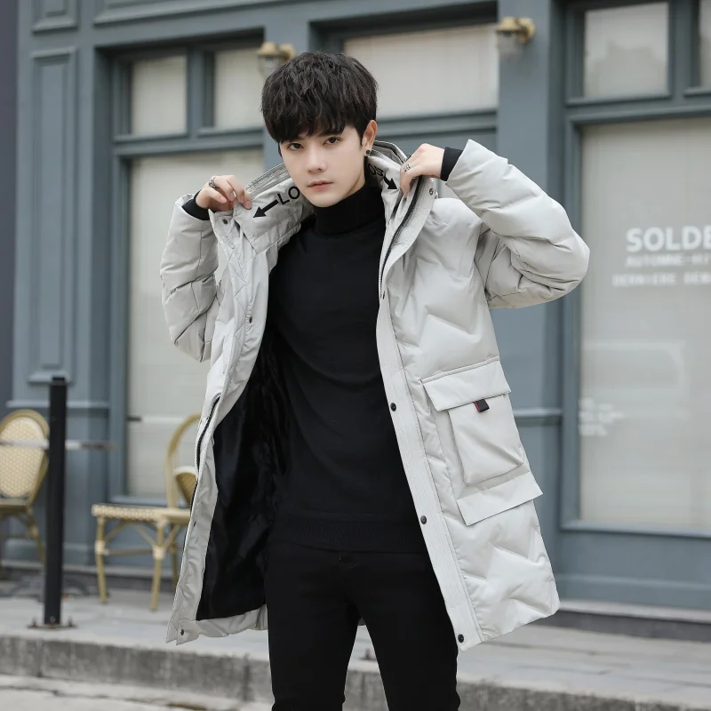 New 2023 Winter Mid-Length Hooded Warm Duck Down Jacket For Men's Thick Parkas Streetwear Solid Long Puffer Coat Top Windbreaker
