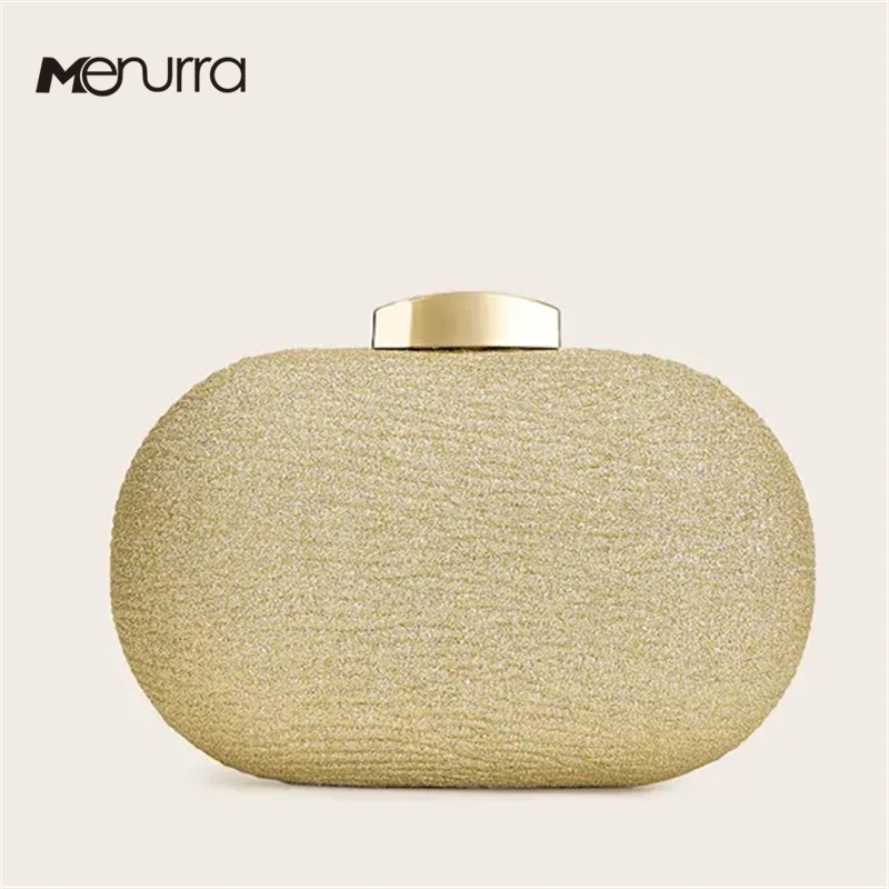 

Womens Clip Top Clutch Bag Evening Bag With Chain Strap Golden Glitter Clutch Purse Handbag Shoulder Bag Bridal Wedding Party