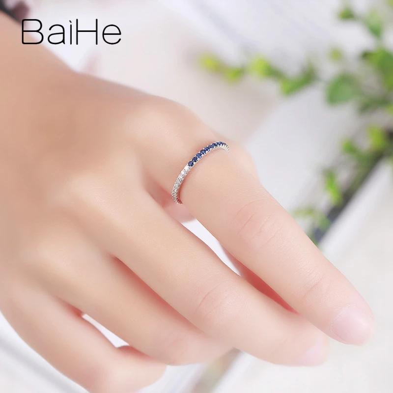 BAIHE 0.21ct натуральные сапфиры 0.20ct бриллианты обручальное кольцо цельное 18 к белое золото женское ювелирное изделие полувечное Подарочное кольцо