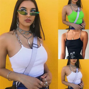

Women Sexy Sleeveless Strap Tank Vest Crop Tops Clubwear Chain Bralette Bralet Bra Bustier Unpadded Tank Outwear Drop Shipping