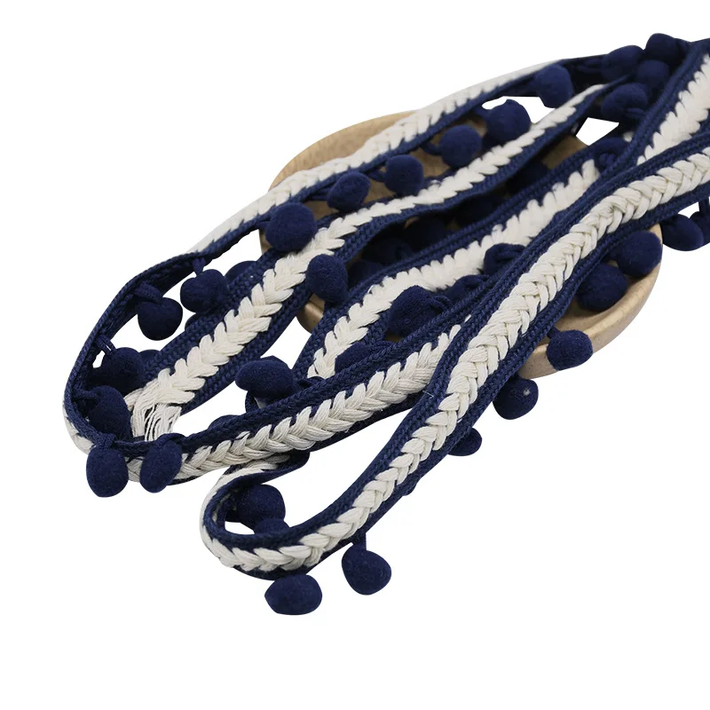 navy blue 1 метр винтажная кружевная обрезанная лента 1,2 см помпон лента с бахромой с шариками ремесла кружевные аксессуары для шитья украшения DIY материал одежды - Цвет: navy blue