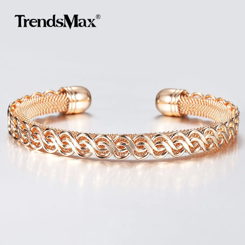 Браслет-манжета женский из розового золота 585 пробы 8 мм с двойными Закрученными