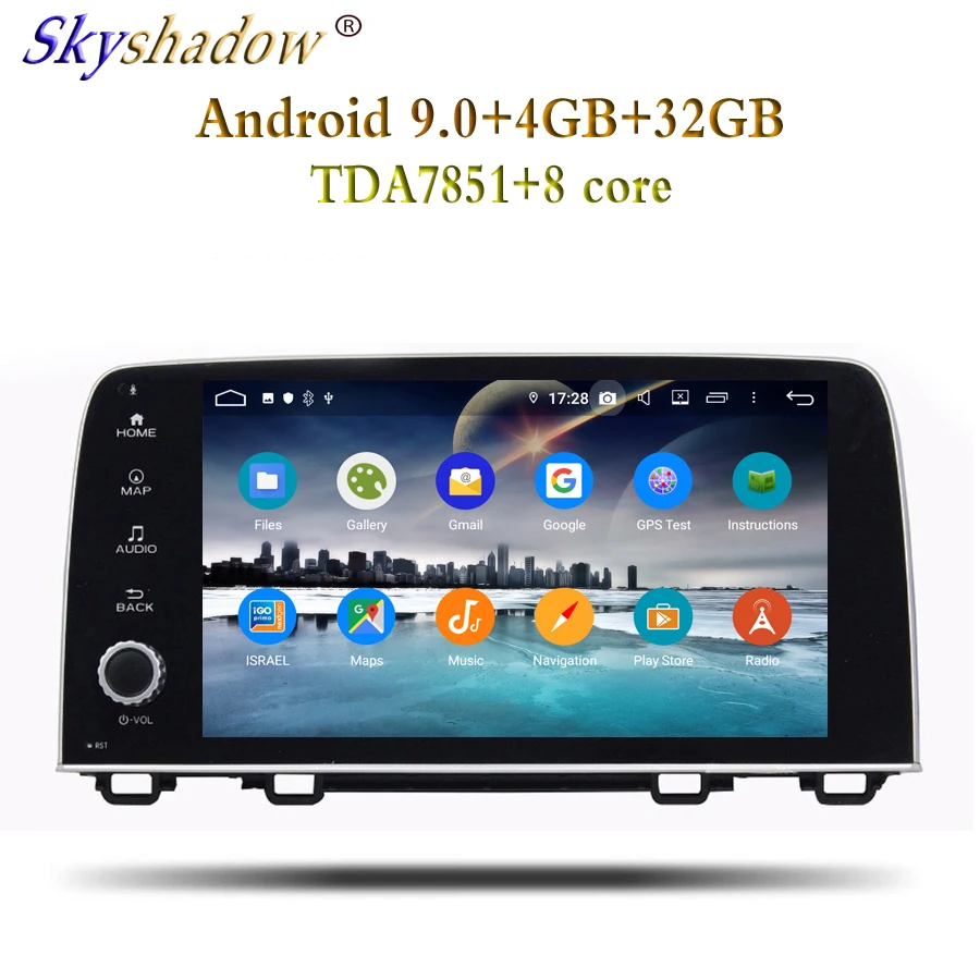 Excellent 9" 1din Android 9.0 4GB+32GB 8core For Honda CRV 2017 Car DVD Player GPS Glonass Map RDS Radio wifi Bluetooth 4.2 DVR Camera TV 3