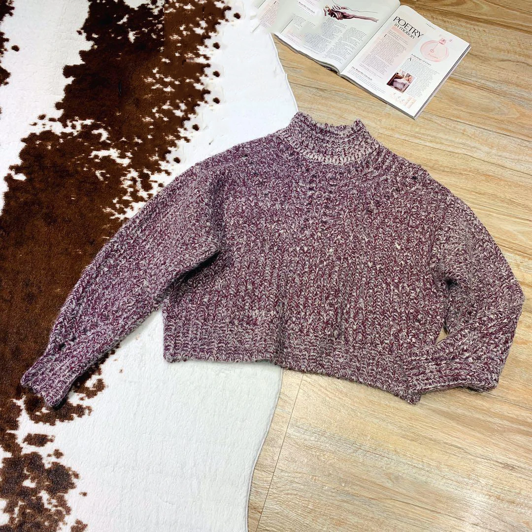 Новые женские модные с длинными рукавами сексуальные полые с высоким воротником пряжи свитер 0914