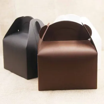 

5pc/lotWhite/brown Cardboard box with handle Wedding Party Dessert/cake/food Paper Packaging Box black Festival Gifts Box