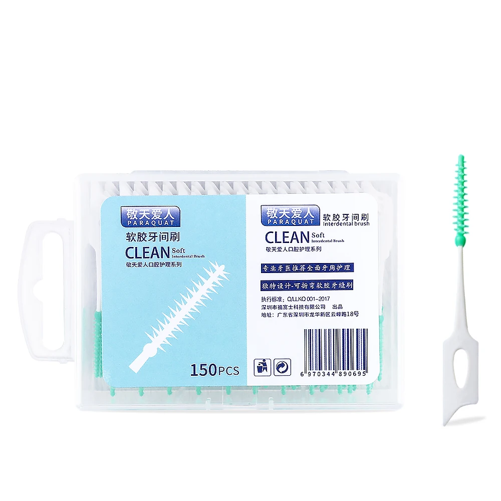 

150pcs Disposable Soft Silicone Interdental Brushes Teeth Cleaning Dental Pick Brush Oral Hygiene Stick Oral Care toothpick