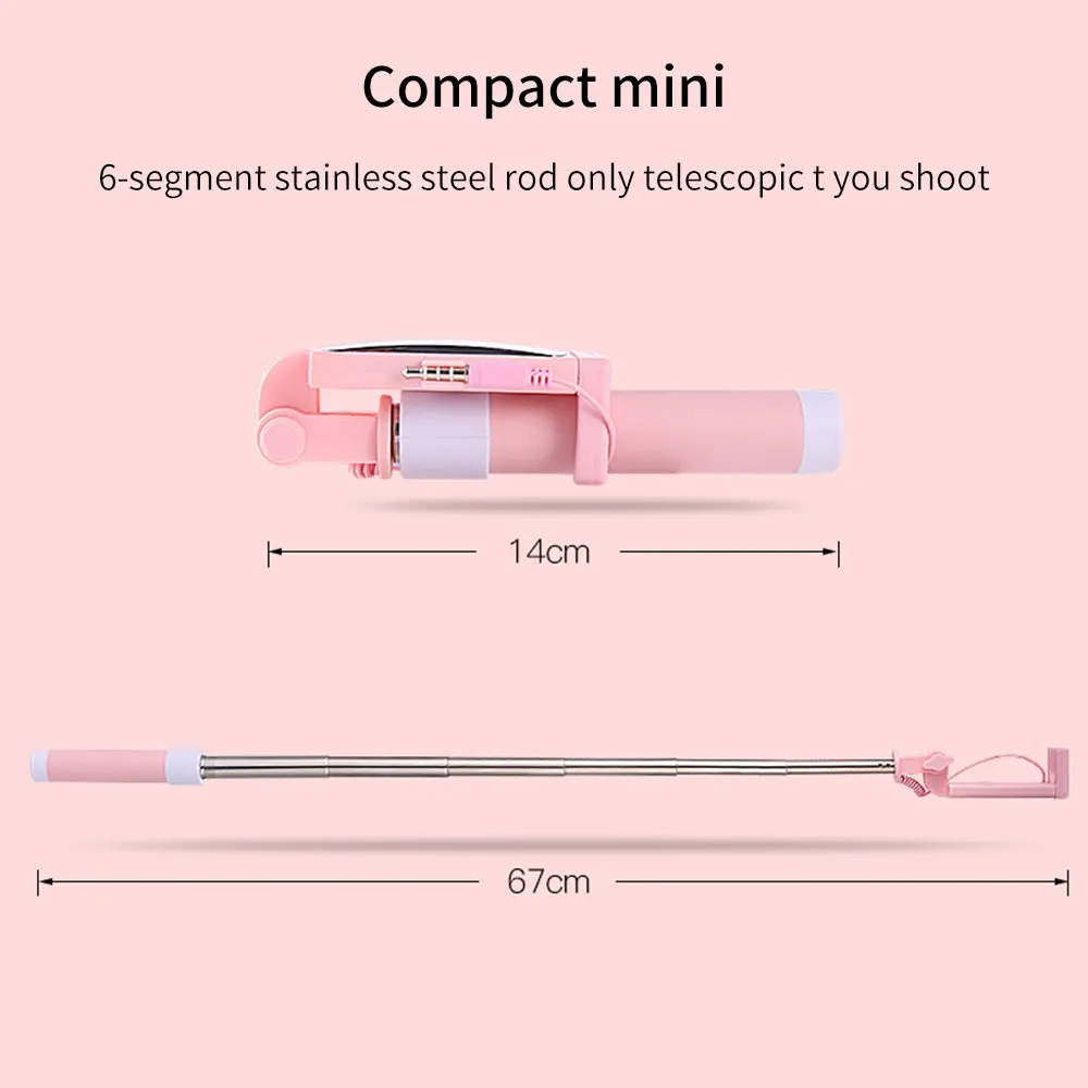 Controle de Linha Áudio para Ios com Fio Mini Selfie Vara Dobrável Tripé Monopé Espelho Handheld 3.5mm Android - Image 4