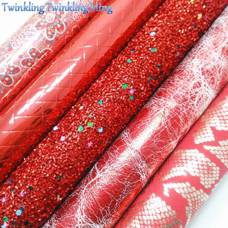 RED Glitter Fabric Flowers Plaids Snake Faux Leather Synthetic Sheets For Bow A4 8&quotx11&quot Twinkling Ming XM265 | Дом и сад