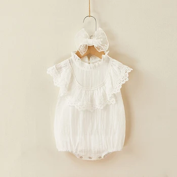 

Baby Bodysuits Ruffle Collar Infant Girls Clothes Sleeveless Summer Baby Girls One Piece With Bow headband