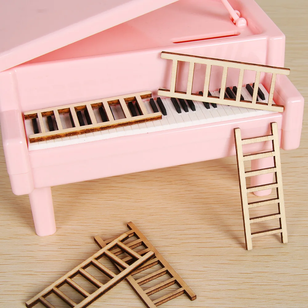5PCS Miniature Wooden Ladder Garden Ornament Micro Landscape DIY Handcraft Gardening Supplies Home Decoration Accessories ornament crafts,miniature figurines,miniature ornament,wooden figurine crafts,glass fruit pendants,miniature scenery material