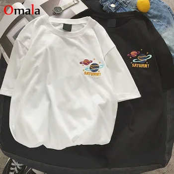

harajuku Women T-shirts Summer Planet embroidery Woman Tops Tees korean Black White Casual Short Sleeve t shirt Female Clothing