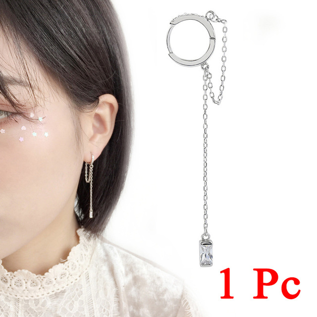 Silver Color Moon Crystal Stud Earrings For Women Girls Korea Sweet Long Earrings Female Elegant Pendientes Jewelry Gift