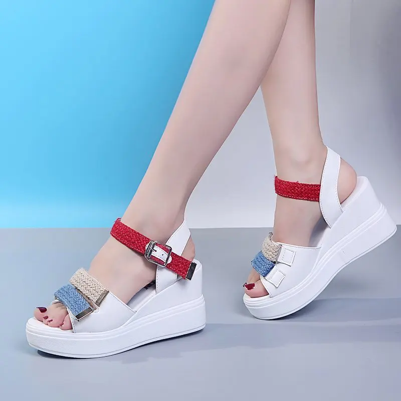 Platform Wedge Sandals Women Height Increase Sandals Summer Metal ...