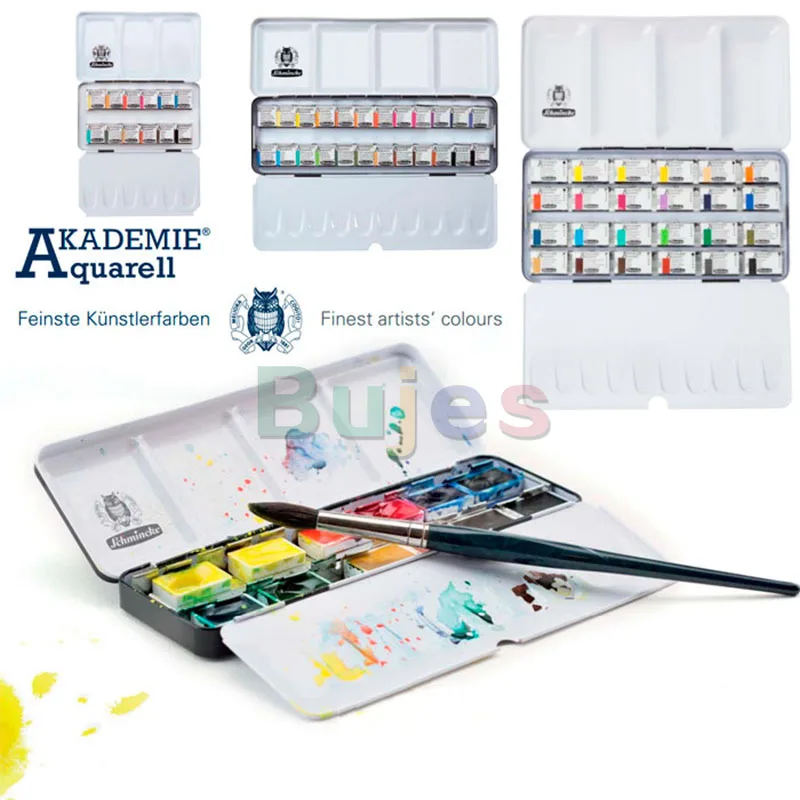 Schmincke Akademie Aquarell Solid Metal Box with 12 Half Pans