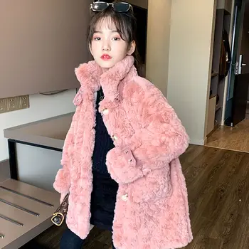 

2020 Spring Autumn Children Faux Fur Coat Baby Stand Collar Thicken Warm Jacket Overcoat Kids Girls Fashion Casual Outwear W439