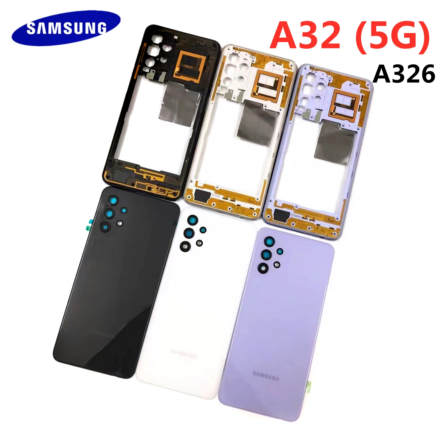 Boîtier pour Samsung Galaxy A32 4g 5g A325 A326, couvercle de cadre central + couvercle arrière de batterie, panneau de couvercle de porte arrière...