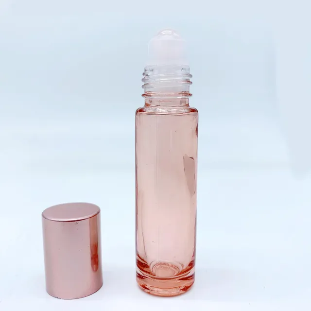 10pcs Rose Quartz Roller Bottle 5ml 10ml Pink Glass Essential Oil Bottle Refillable Travel Bottles Natural Gemstone Pink Crystal pink no crystal
