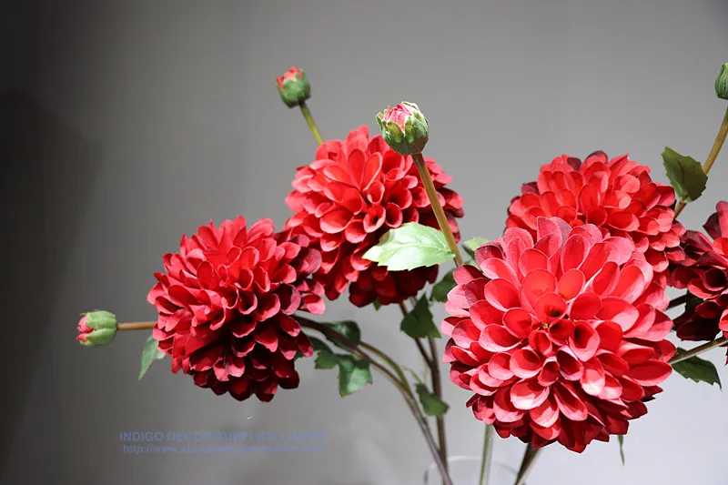 Новое поступление 5 шт.-красный помпон Dahlia ромашка Хризантема домашние декоративные искусственные цветы для свадебной вечеринки