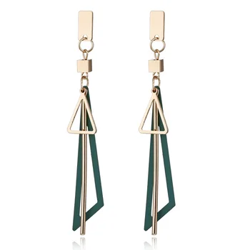 

2020 Earing Earings Brincos And Korean Simple Temperament Long Geometric Triangular Tasseled Earrings Pendant Metal Rectangular