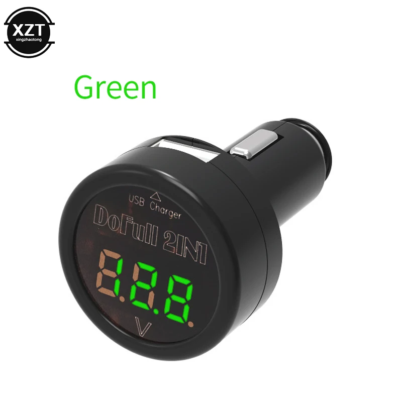 2 в 1 Автомобильный Вольтметр термометр DC 12 В 24 в цифровой измеритель температуры монитор батареи красный синий зеленый светодиод двойной дисплей