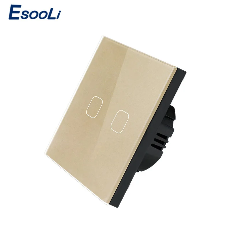 

Esooli EU Standard Touch Switch 2 Gang 1 Way Crystal Glass Switch Panel Single FireWire touch sensing wall switch