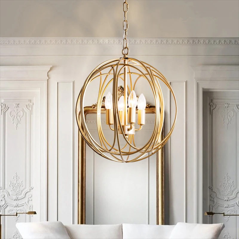 

Nordic Gold birdcage chandelier For Dining room Kitchen Bedroom retro industrial lamp Restaurant Bar deco metal pendant light