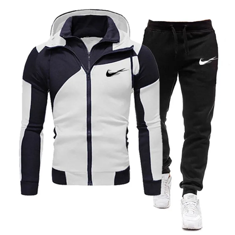

New Men's Autumn And Winter Fashion Brand Hoodie Thickened Warm Sportswear Zipper Shirt + Pants Casual Two-Piece Suit