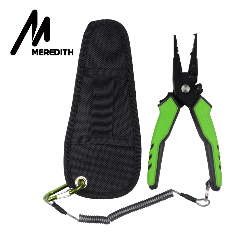 

MEREDITH Fishing Aluminum Fishing Pliers Hook Remover Braid Line Cutting and Split Ring with Coiled Lanyard and Sheath