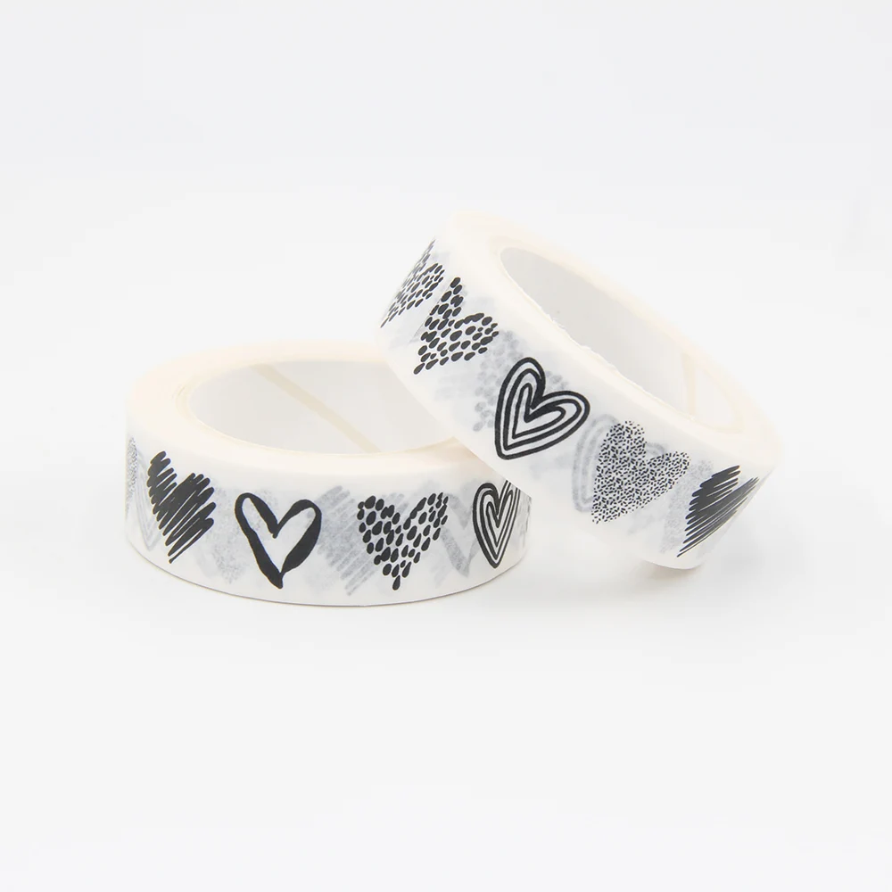 High quality 1PC 15MM*10M Pink Black and White Heart Washi Tape Decor Scrapbooking Planner Adhesive masking tape scrapbooking | Канцтовары