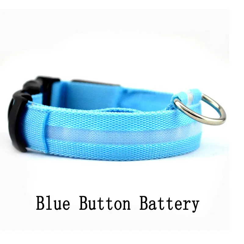 Blue Button Battery Светодиодный ошейник для собак с зарядкой от USB, светящийся ошейник для собак и кошек с usb-кабелем, светодиодный ошейник для собак - Цвет: Blue Button Battery