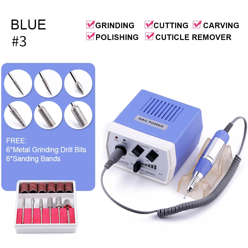 Профессиональная электрическая дрель для маникюра, набор станков для маникюра 30000/35000 об/мин, фрезер для педикюра, пилочка для ногтей, набор инструментов для маникюра - Цвет: 3-Blue EU Plug