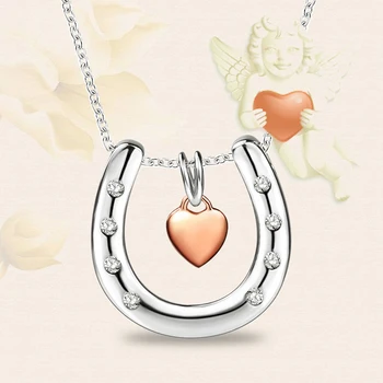 

StrollGirl New 100% 925 sterling silver U shape CZ pendant rose gold color heart chains Necklaces for women fashion Jewelry gift