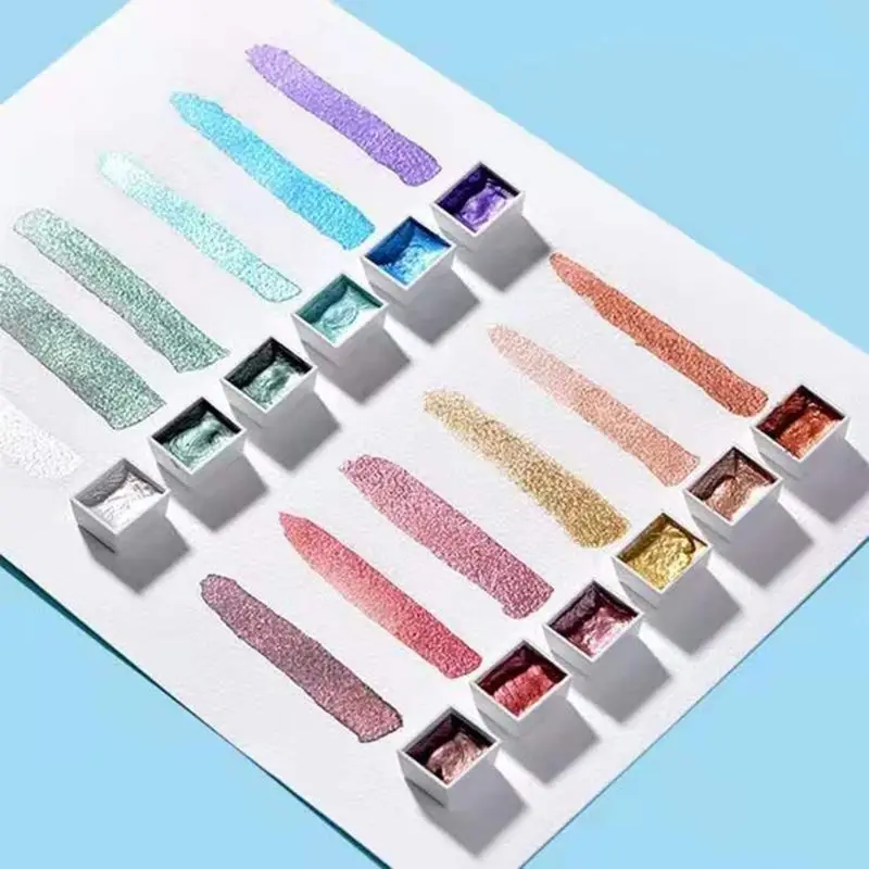

Handmade 12 Color Glitter Water Color Set Metallic Gold aquarela Pigment Paint Artist Painting