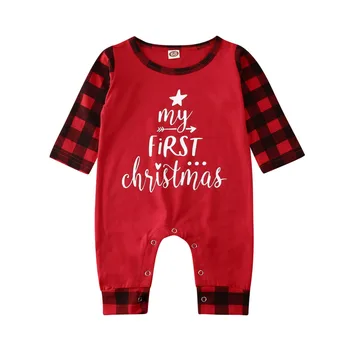 

Christmas Romper Fall Autumn Newborn Kid Baby Girl Boy Clothes Plaid Red Romper Jumpsuit Xmas Festival Outfit