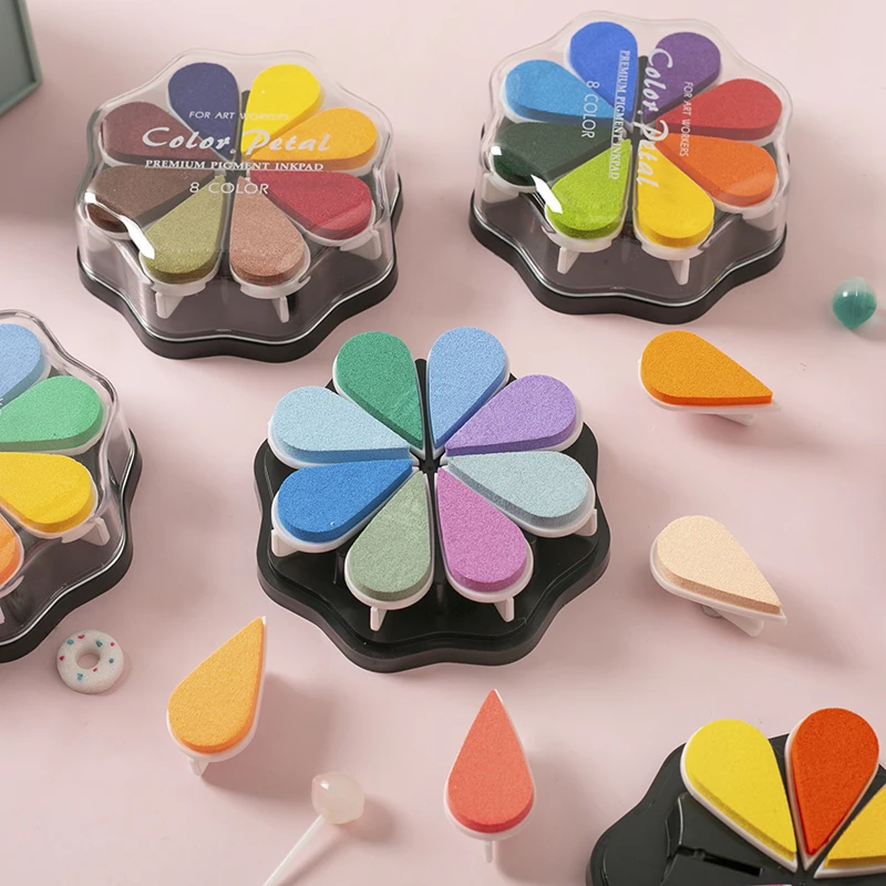 

Multicolors Assort 8 petals Decorating Inkpads Large Platter Ink Pad for Stamping decoraitng