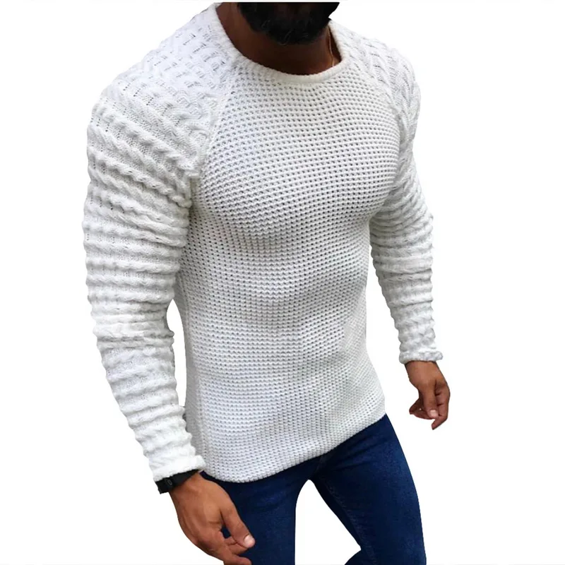 Litthing, новинка, Мужской Повседневный пуловер с воротником, свитера, Осень-зима, повседневный облегающий свитер с длинным рукавом, вязаный свитер, пуловер - Цвет: White