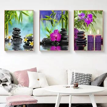 

Green Bamboo Zen Stone Home Decoration Canvas Wall Art Painting Bathroom Picture Green Bamboo Zen Stone Scene Painting