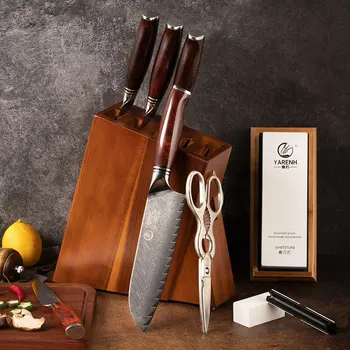 

YARENH Damascus Kitchen Knife Set 8 Pcs Professional Knife Block Set 73 Layers High Carbon Stainless Steel Sharp Cooking Tools