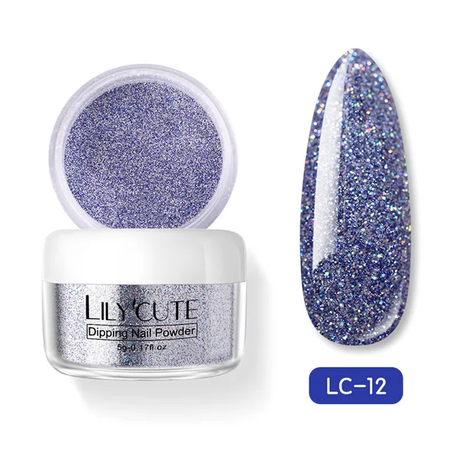 LC 12 LILYCUTE 5 г погружения порошки для ногтей база пальто градиент Французский ногтей натуральный цвет голографический блеск лечения ногтей художественные украшения - Цвет: LC 12